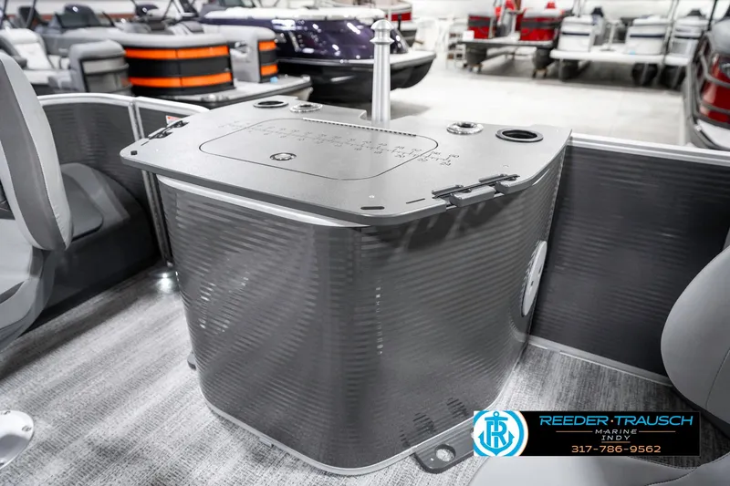 Slide: The Image of 2025 Bennington 21 SS boat interior with sleek gray console and seating. - 49