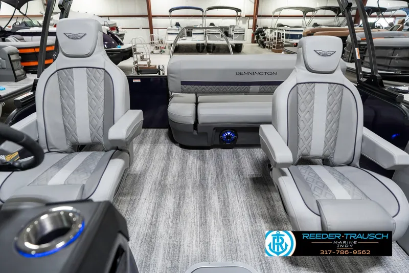Slide: The Image of 2025 Bennington 22 MSB boat interior with luxurious seating and modern design. - 16