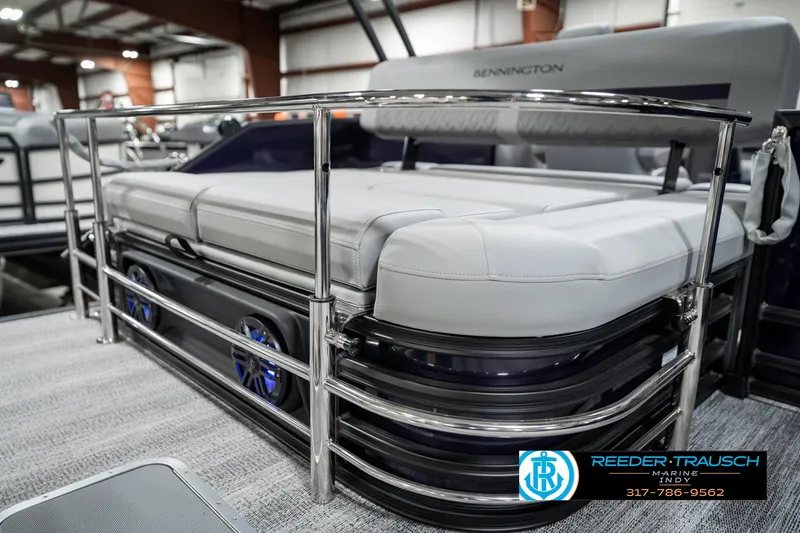 Slide: The Image of 2025 Bennington 22 MSB pontoon boat interior with sleek seating and modern design. - 36