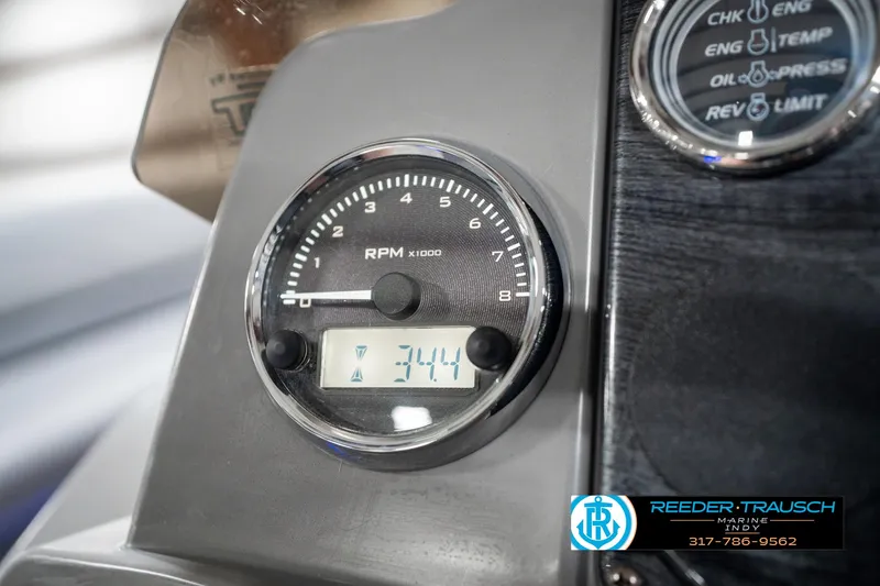 Slide: The Image of Tachometer display on 2023 Avalon 2380 VLS boat dashboard, showing 344 RPM. - 36