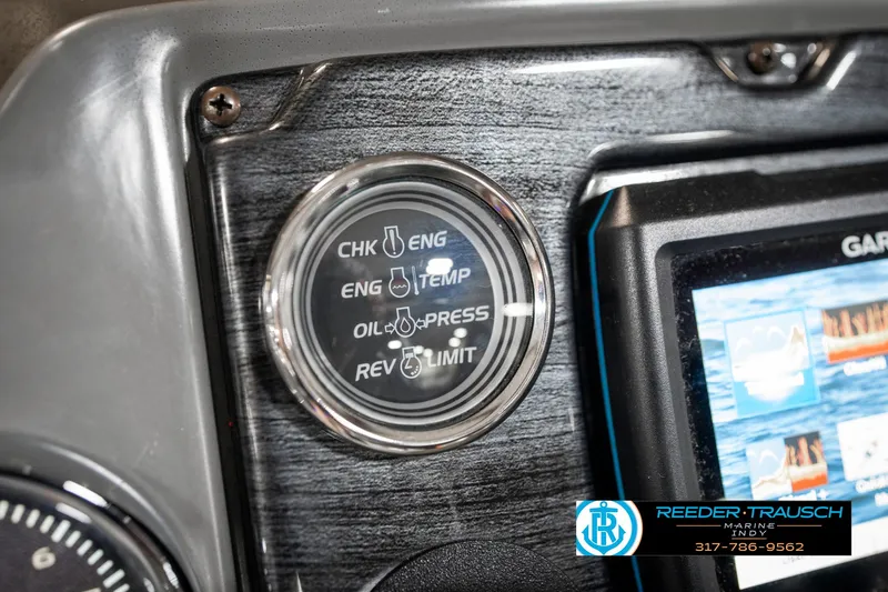 Slide: The Image of Dashboard of 2023 Avalon 2380 VLS with engine indicators and Garmin display. - 38