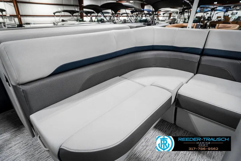 Slide: The Image of 2025 Bennington 22 SXL boat interior with sleek, modern seating design. - 42