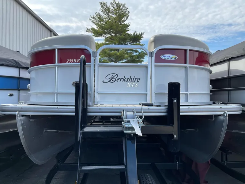 Slide: The Image of 2016 Berkshire 233RFX STS pontoon boat on trailer, rear view. - 1