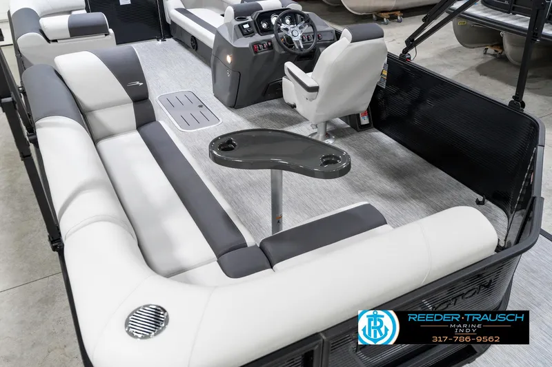Slide: The Image of 2025 Bennington 21 SL pontoon boat interior with seating and steering console. - 15