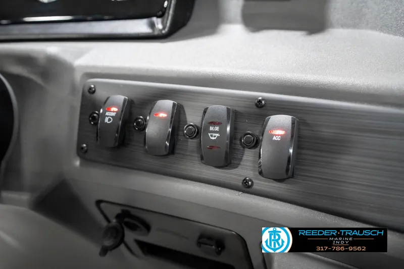 Slide: The Image of Control panel of 2025 Bennington 21 SL boat with labeled switches. - 37