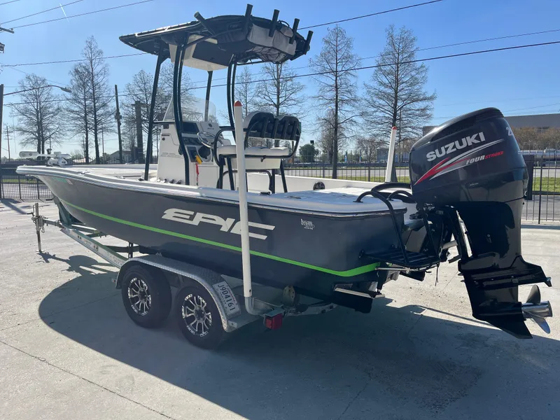 Slide: The Image of 2015 Epic 22 SC Center Console Bay Boat with Suzuki outboard motor on trailer. - 5