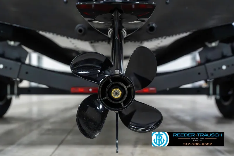 Slide: The Image of 2025 Lund 1650 Rebel XL SS boat propeller close-up, showcasing sleek design and engineering. - 48