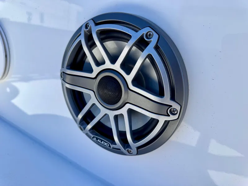 Slide: The Image of Close-up of a speaker on a 2024 Shallow Sport 25 X3 boat. - 17