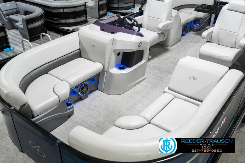 Slide: The Image of 2020 Avalon 2485 boat interior with plush seating and modern design. - 12