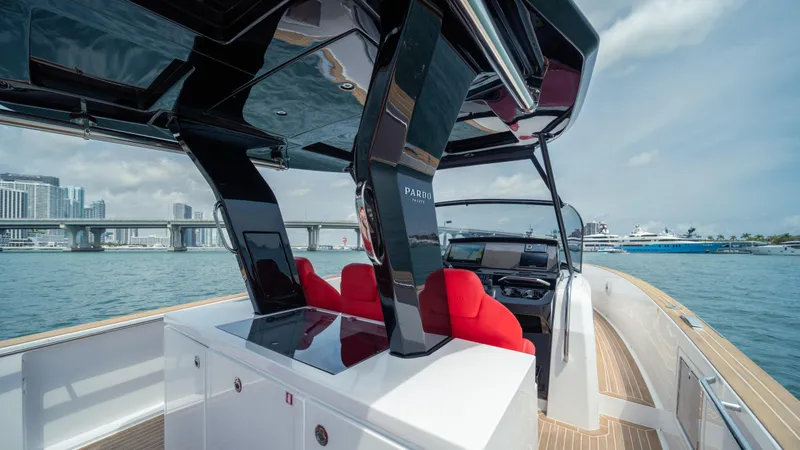 Slide: The Image of 2023 Pardo Yachts 38 on water, featuring sleek design and modern interior. - 24