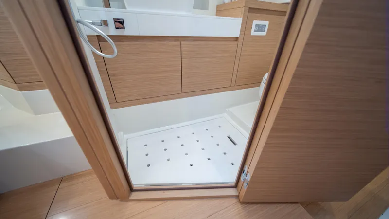 Slide: The Image of Interior view of 2023 Pardo Yachts 38, featuring modern ceiling design and skylight. - 36