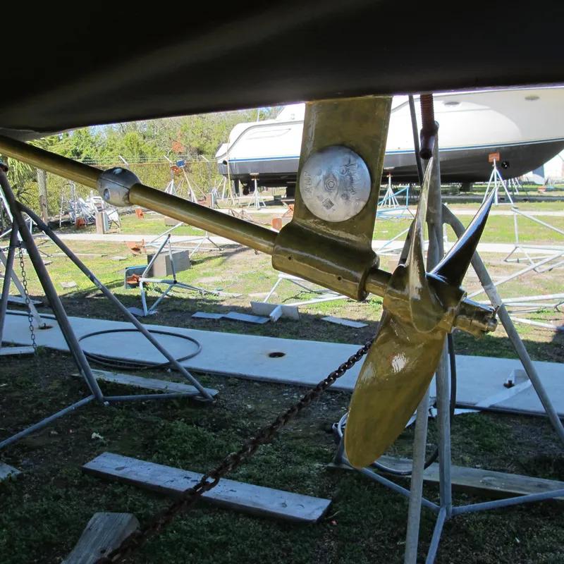 Slide: The Image of Propeller and shaft of a 1999 Catalina 42 MkII sailboat on a stand. - 13