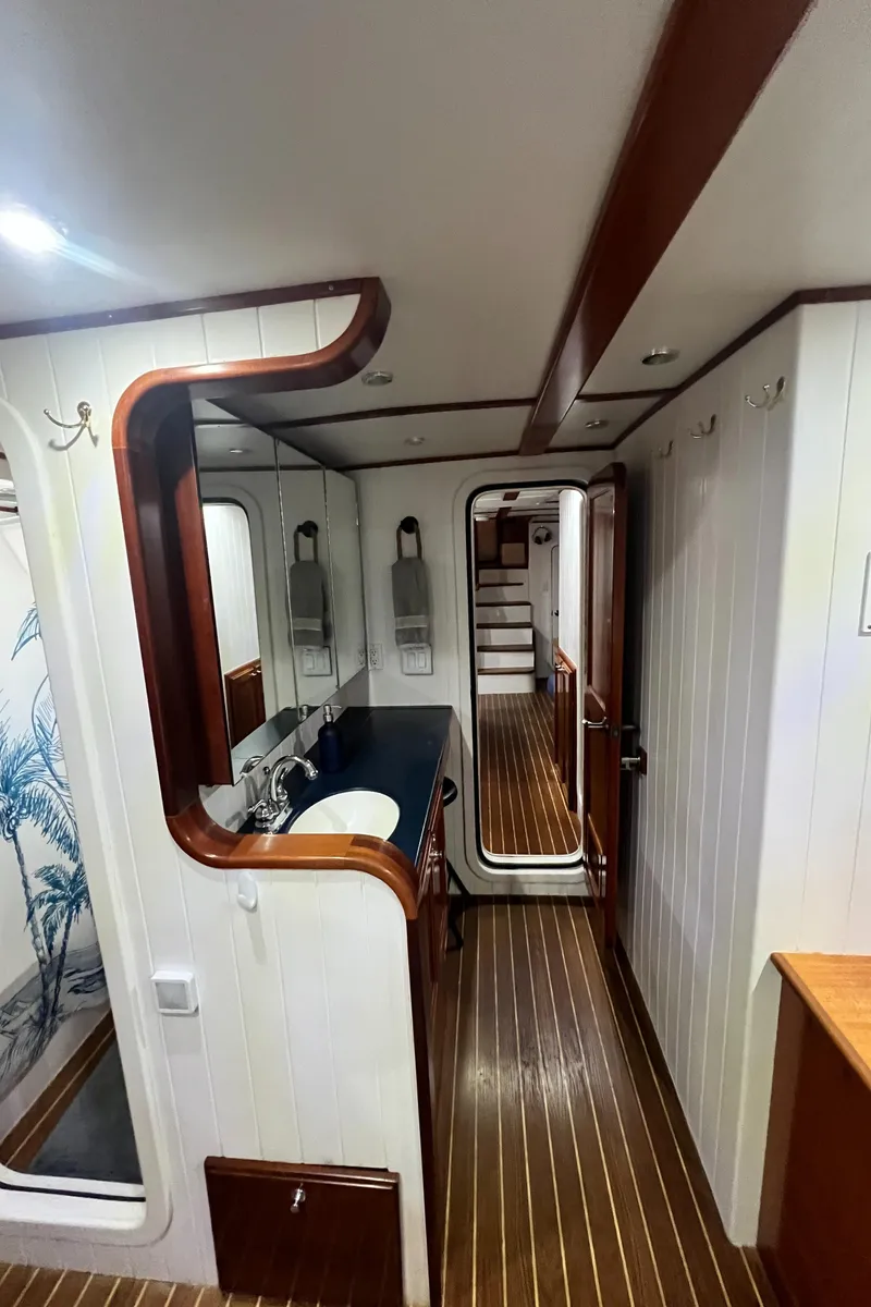Slide: The Image of Interior of 2007 Great Harbour N47 yacht with wood accents and modern design. - 10