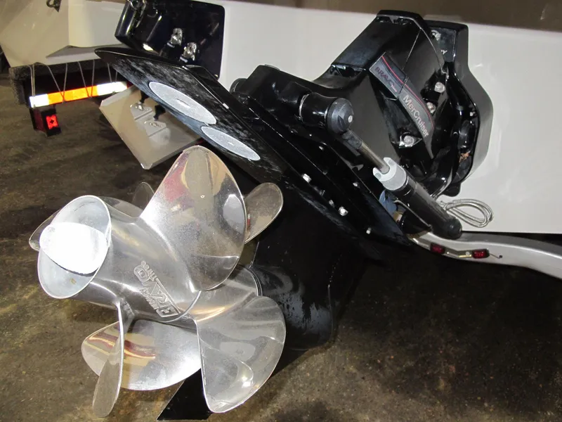 Slide: The Image of 2012 Monterey 264FS boat propeller and outdrive close-up. - 14