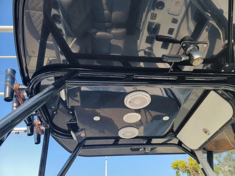 Slide: The Image of 2014 Yellowfin 36 boat interior with speakers and control panel. - 11