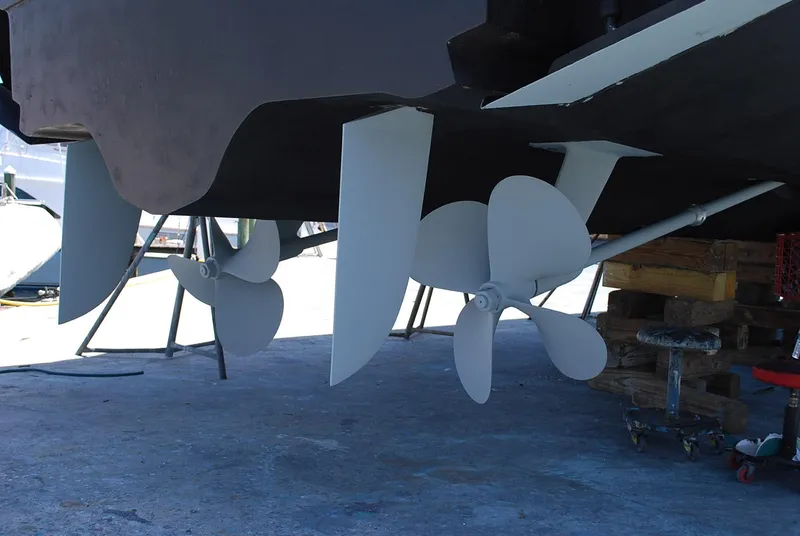 Slide: The Image of Propellers of a 2000 Fairline Squadron yacht on dry dock. - 36