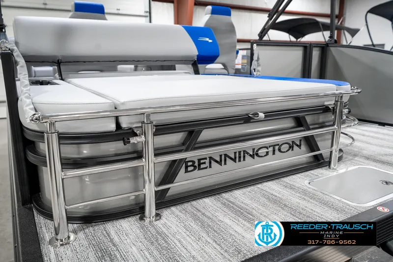 Slide: The Image of 2025 Bennington 20 SSB pontoon boat interior with sleek seating and modern design. - 28