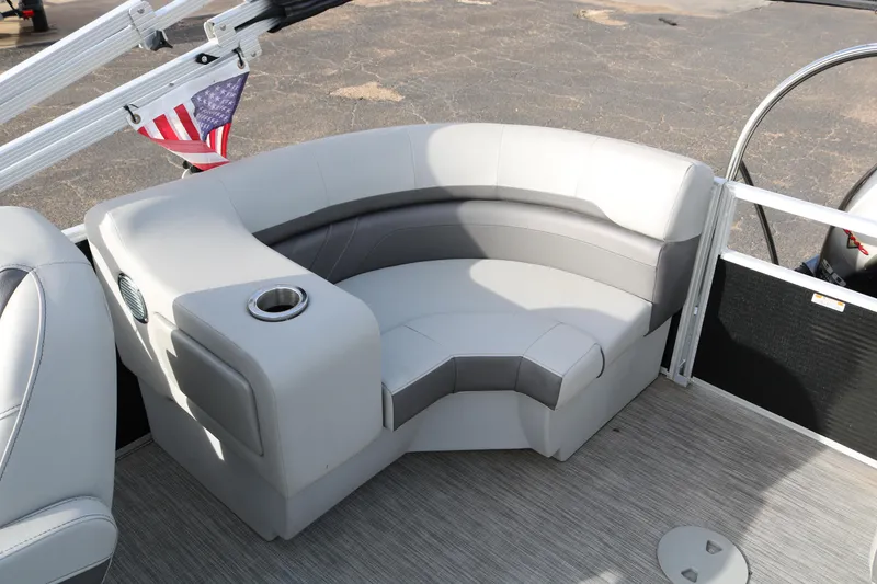 Slide: The Image of 2021 Bennington SX 20 Quad Bench with gray seating and cup holder on a pontoon boat. - 19