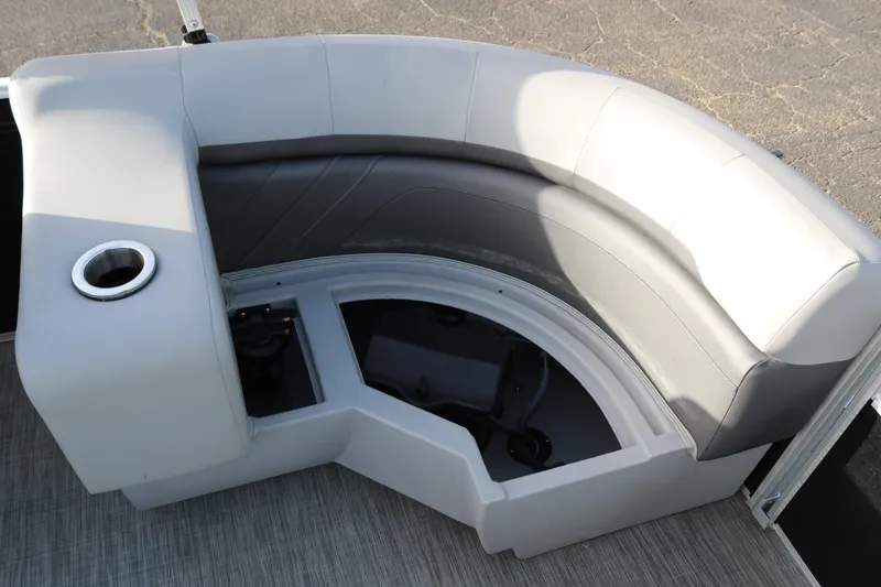 Slide: The Image of 2021 Bennington SX 20 Quad Bench with gray upholstery and integrated cup holder. - 20