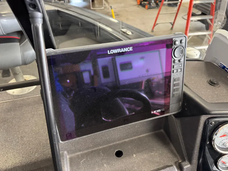 Slide: The Image of Lowrance fish finder on 2022 Tracker Targa V-18 Combo boat dashboard. - 10