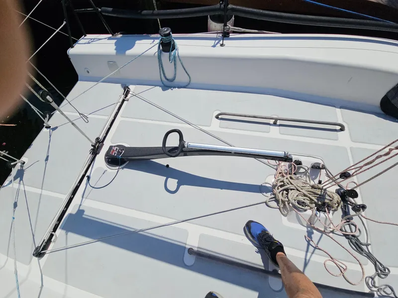 Slide: The Image of Deck of 2014 C&C Mega 30 One Design sailboat with rigging and ropes. - 6