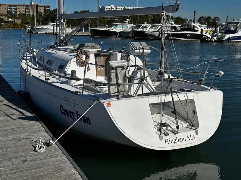 Slide: The Image of 2006 Beneteau First 36.7 sailboat docked in marina, Hingham MA. - 2