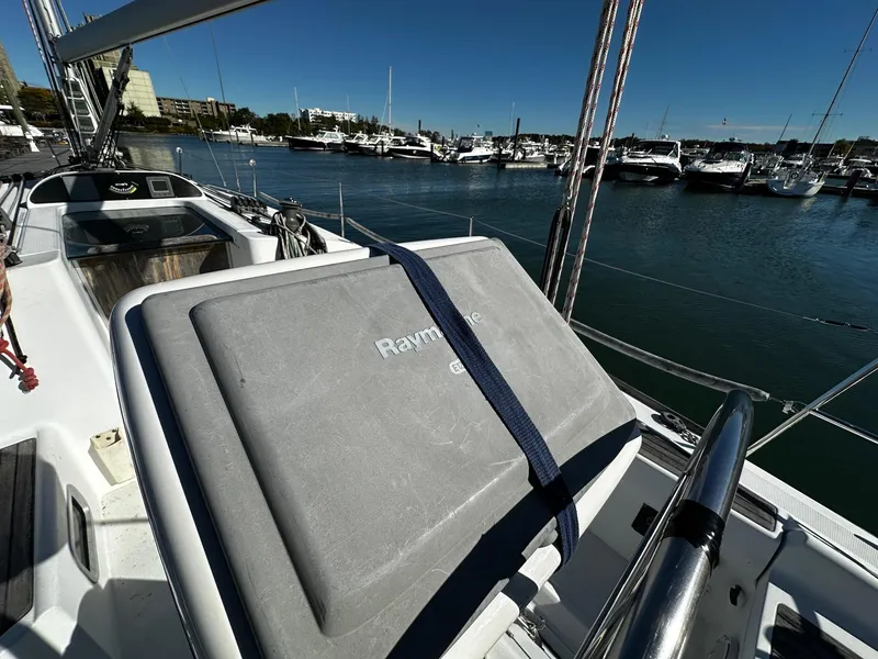 Slide: The Image of Sailboat cockpit view of 2006 Beneteau First 36.7 docked in marina. - 25