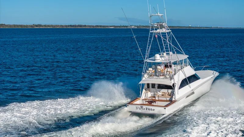 Slide: The Image of Viking 2005 yacht cruising on open water, rear view, 2004 model. - 48