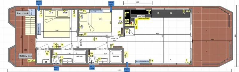 Slide: The Image of Floor plan of 2025 Waterlodge Apart EL houseboat, featuring detailed room layout and measurements. - 41