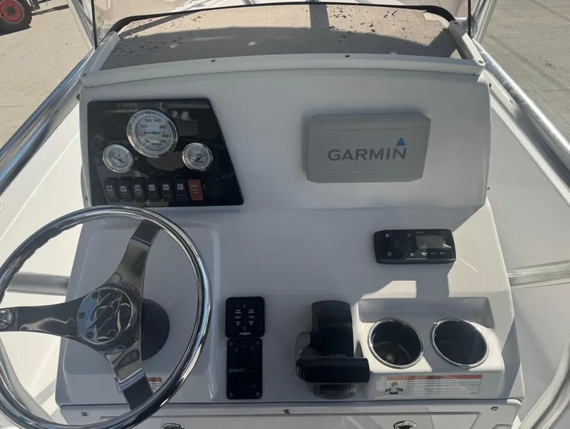 Slide: The Image of 2021 Sportsman Tournament 234 SBX Bay Boat dashboard with Garmin navigation system. - 11
