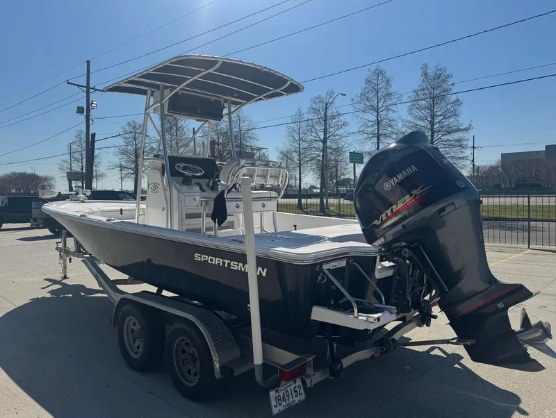 Slide: The Image of 2021 Sportsman Tournament 234 SBX Bay Boat on trailer with Yamaha outboard motor. - 9