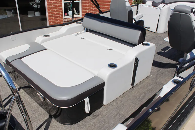 Slide: The Image of 2023 Tahoe Pontoon Cascade Platinum Versatile Rear Bench, luxurious seating, modern design. - 7