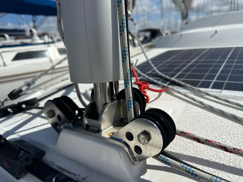 Slide: The Image of Close-up of rigging on a 2021 Dragonfly 25 Touring sailboat deck. - 33