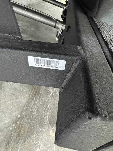 Slide: The Image of Close-up of a Tahoe 1950 boat trailer frame with a visible barcode, 2024 model. - 13