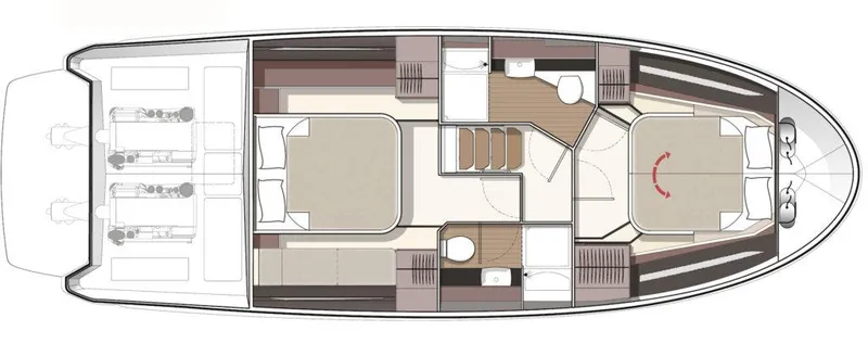 Slide: The Image of 2023 Bavaria R40 Coupe yacht floor plan with two cabins and modern interior layout. - 46