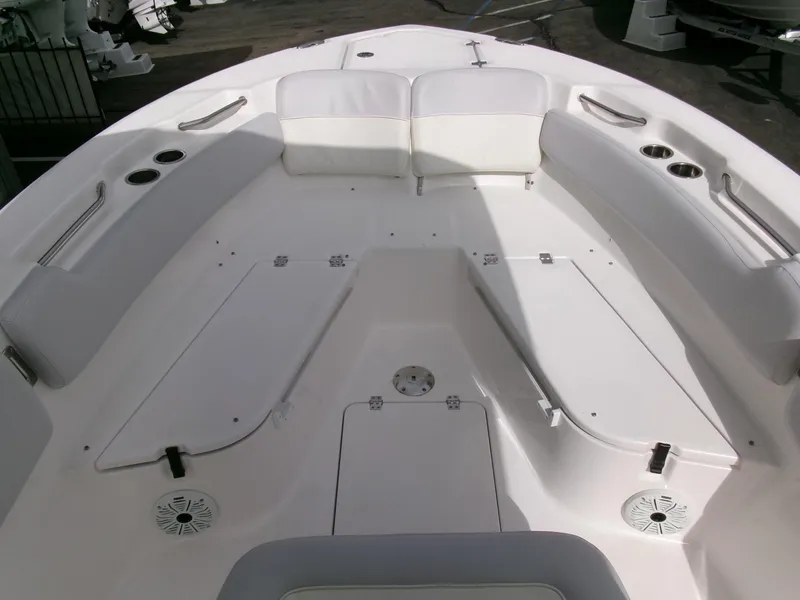 Slide: The Image of 2020 Sea Fox 248 Commander boat interior with seating and storage compartments. - 11