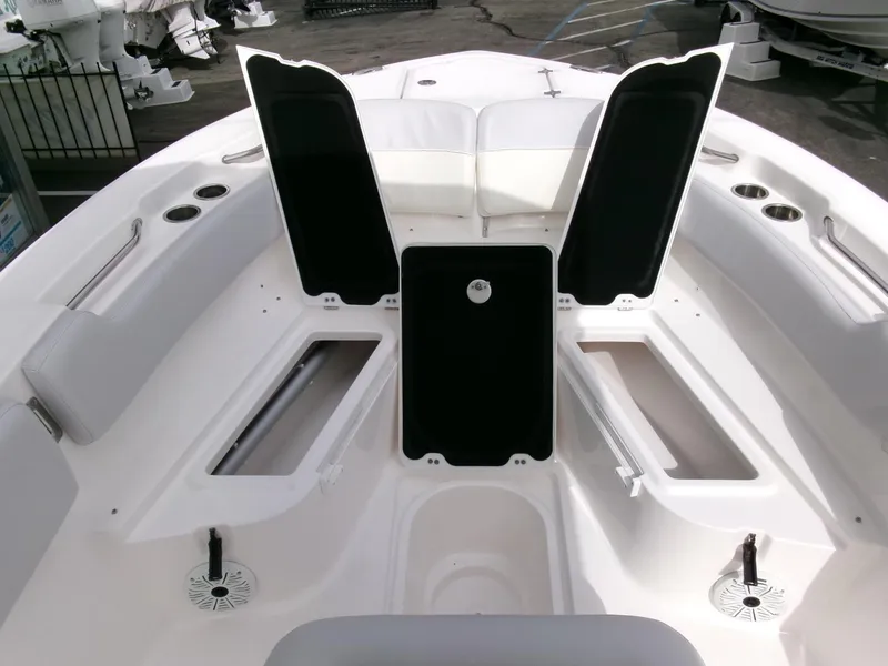 Slide: The Image of 2020 Sea Fox 248 Commander boat interior with open storage compartments. - 12