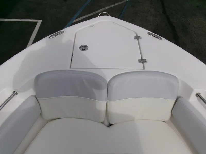 Slide: The Image of 2020 Sea Fox 248 Commander boat bow with cushioned seating and storage hatch. - 4