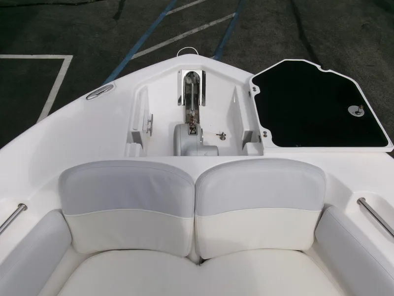 Slide: The Image of Bow seating area of 2020 Sea Fox 248 Commander boat, featuring anchor storage. - 5