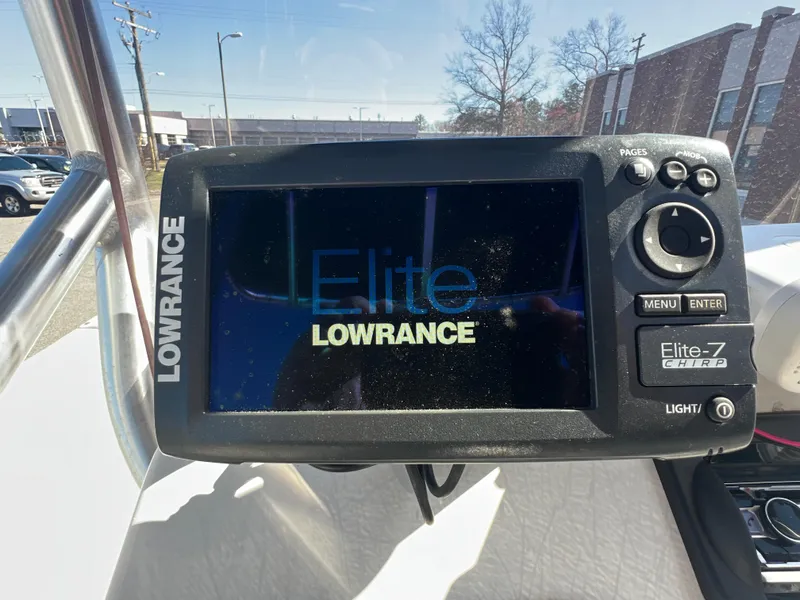 Slide: The Image of Lowrance Elite-7 CHIRP fishfinder on 2016 Carolina Skiff 198 DLV boat. - 13