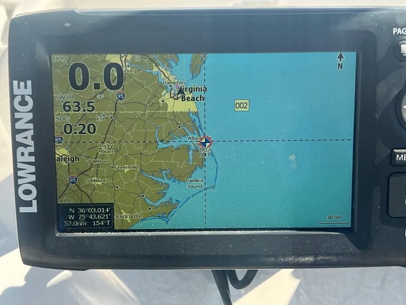 Slide: The Image of Lowrance GPS display showing map near Virginia Beach on a 2016 Carolina Skiff 198 DLV. - 15