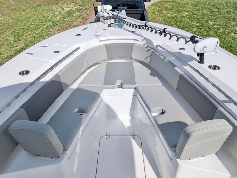 Slide: The Image of 2023 Cape Horn 32 XS boat interior with seating and fishing equipment. - 10