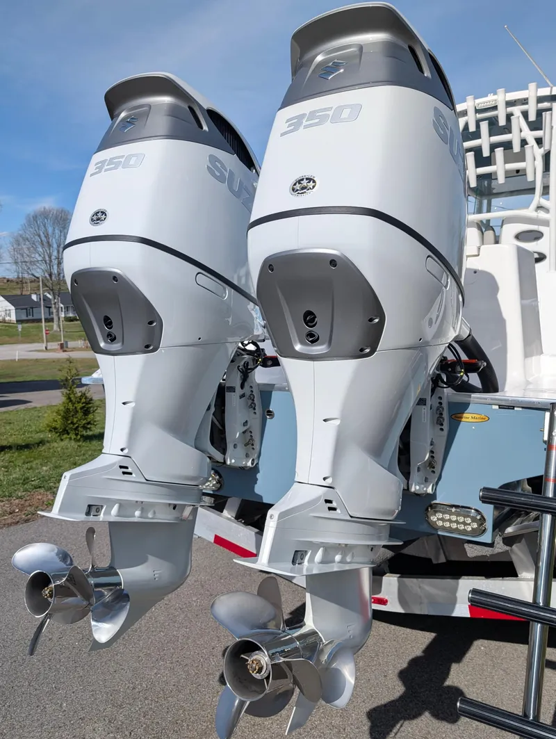 Slide: The Image of 2023 Cape Horn 32 XS with dual 350 horsepower outboard engines. - 8