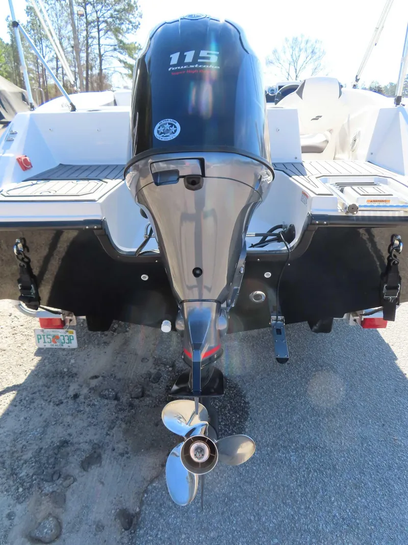 Slide: The Image of 2022 Starcraft SVX 171 boat with 115 horsepower outboard motor, rear view. - 20