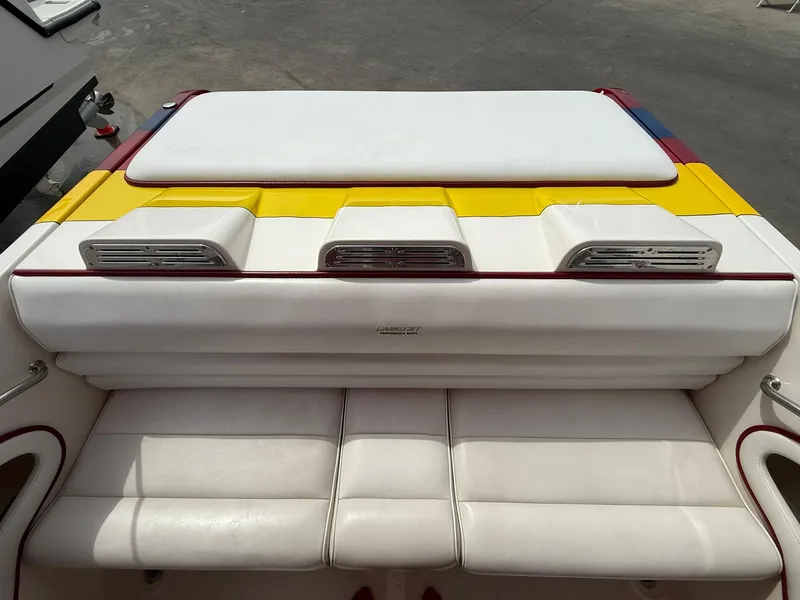 Slide: The Image of 2003 Lavey Craft 2750 NUERA boat interior with white and yellow seating. - 25