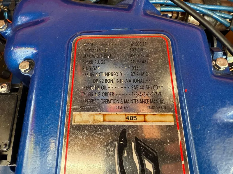 Slide: The Image of 2003 Lavey Craft 2750 NUERA engine specifications plate with blue casing. - 30