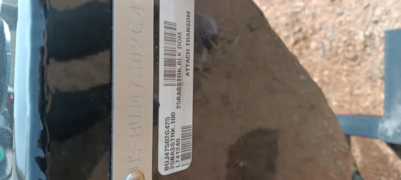 Slide: The Image of 2025 Tracker Bass Tracker Classic XL identification plate with serial numbers and barcodes. - 33