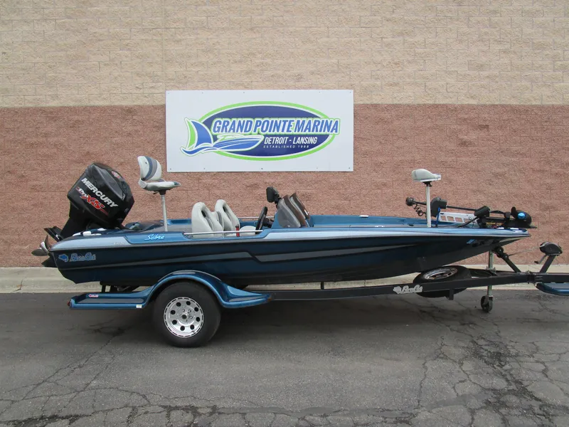 Slide: The Image of 2013 Bass Cat Sabre boat on trailer at Grand Pointe Marina. - 9