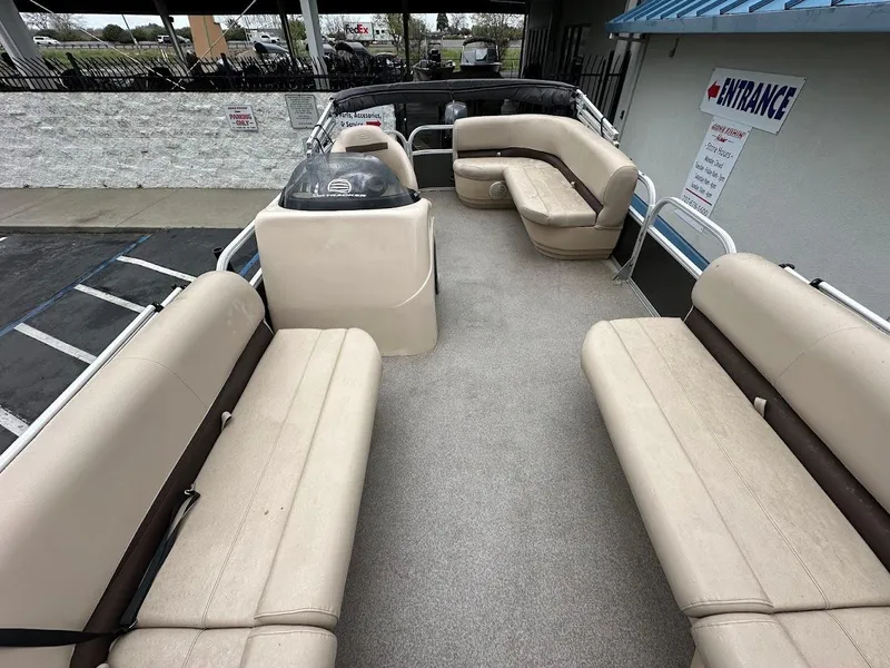 Slide: The Image of 2019 Sun Tracker Party Barge 18 DLX with spacious seating and modern design. - 12