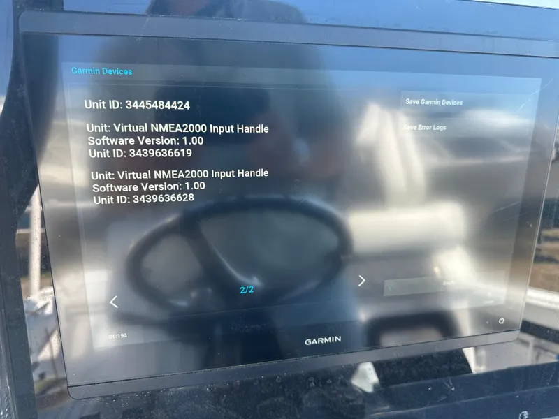 Slide: The Image of Garmin device display on 2023 Tidewater 2700 Carolina Bay boat, showing unit IDs and software versions. - 31
